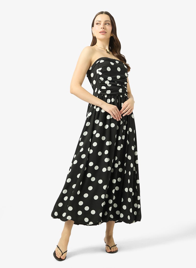 Ginger Bandeau Polka Dot A Line Dress - Image 1
